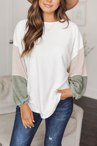 Reach Out Olive Colorblock Sleeve Pullover