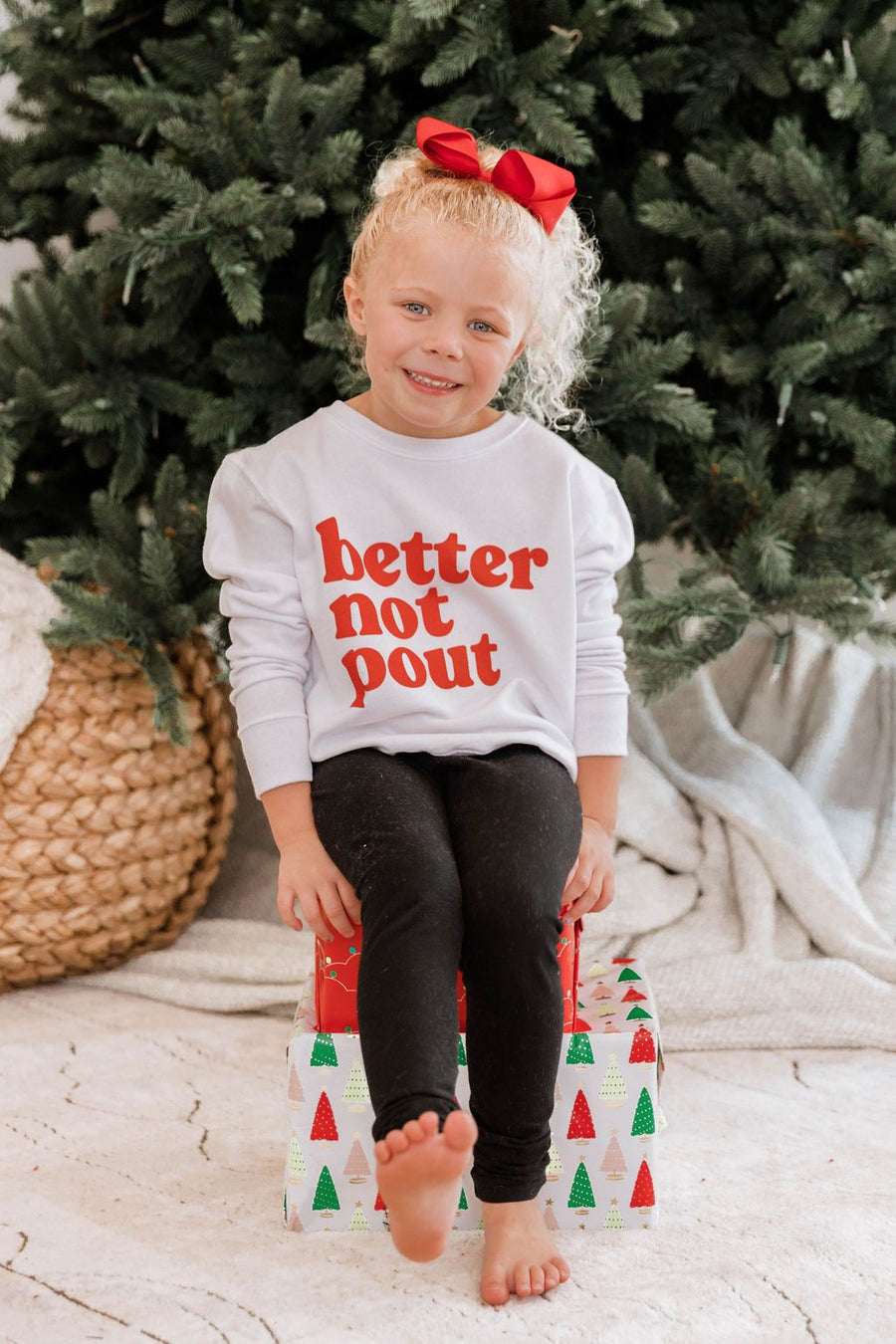Kids Better Not Pout White Graphic Sweatshirt