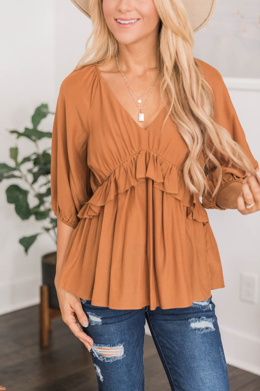 Say You Won't Let Go Babydoll Blouse Burnt Orange FINAL SALE