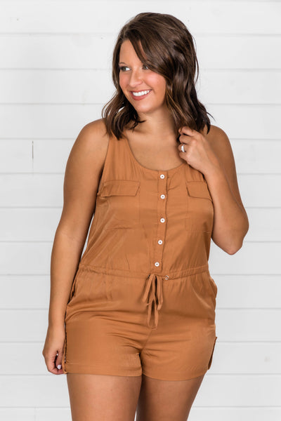 Set It Straight Utility Romper Burnt Orange FINAL SALE