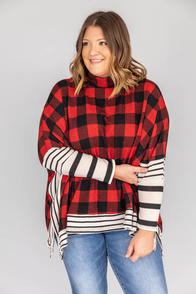 Southern Nights Plaid Red/Black Poncho