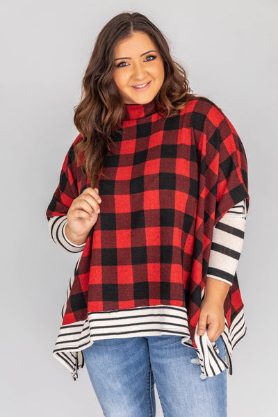 Southern Nights Plaid Red/Black Poncho