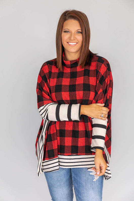 Southern Nights Plaid Red/Black Poncho