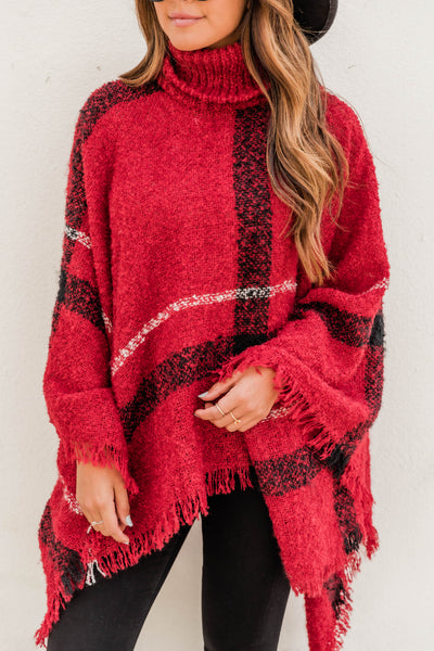 Stay Classy Red Plaid Poncho