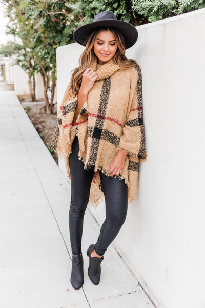 Stay Classy Tan Plaid Poncho