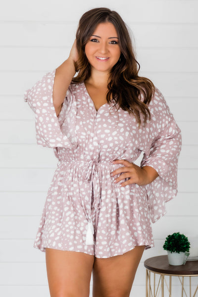 Trusting In You Dotted Romper Taupe