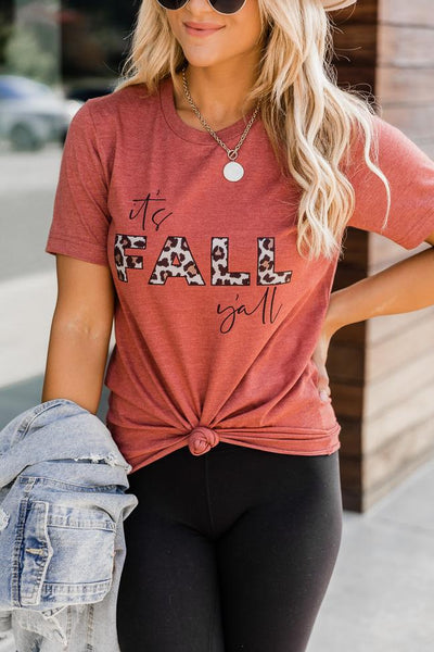 It's Fall Y'all Animal Print Rust Graphic Tee