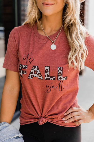 It's Fall Y'all Animal Print Rust Graphic Tee