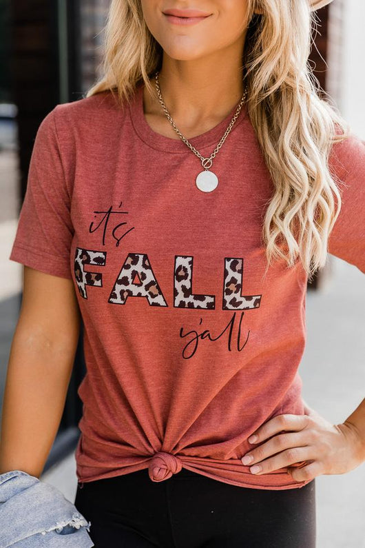 It's Fall Y'all Animal Print Rust Graphic Tee