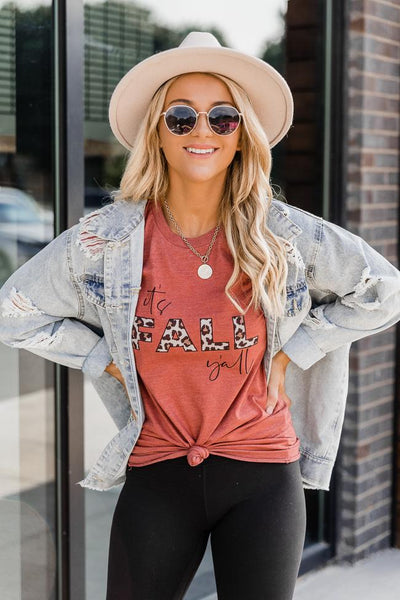 It's Fall Y'all Animal Print Rust Graphic Tee