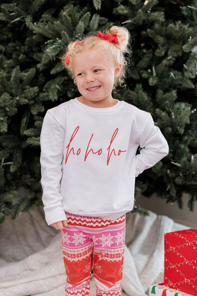 Kids Ho Ho Ho Script White Graphic Sweatshirt