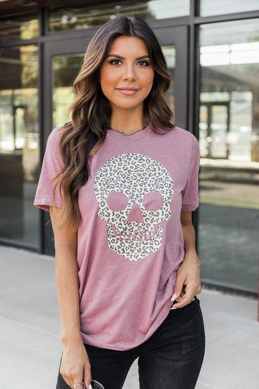 Animal Print Skull Mauve Graphic Tee