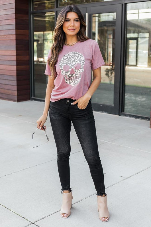Animal Print Skull Mauve Graphic Tee