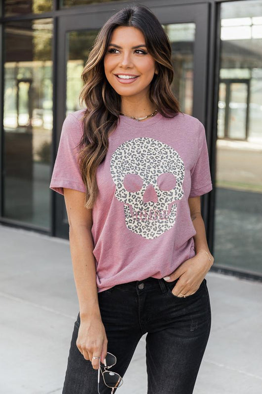 Animal Print Skull Mauve Graphic Tee