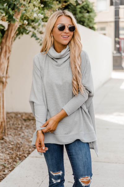 We Can Go The Distance Grey Dolman Sweater