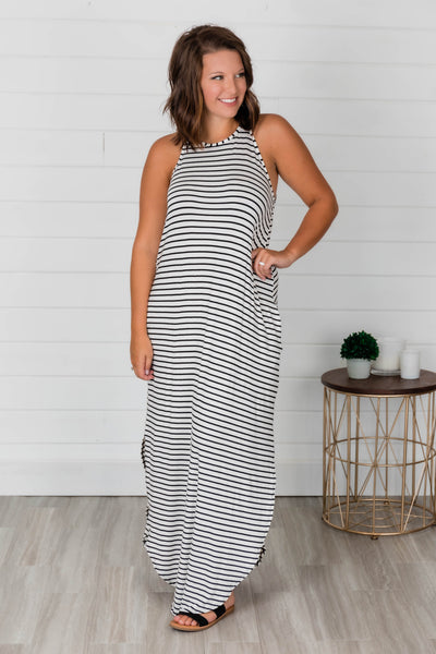 Who I'm Supposed To Be Striped Maxi Tank Dress Black/White