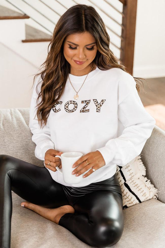Cozy Animal Print White Graphic Sweatshirt