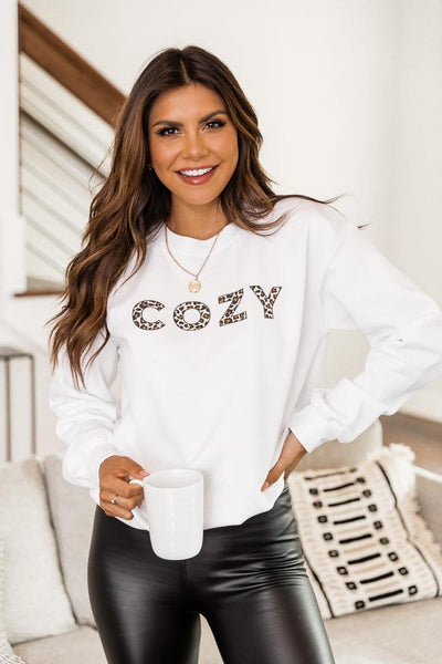 Cozy Animal Print White Graphic Sweatshirt