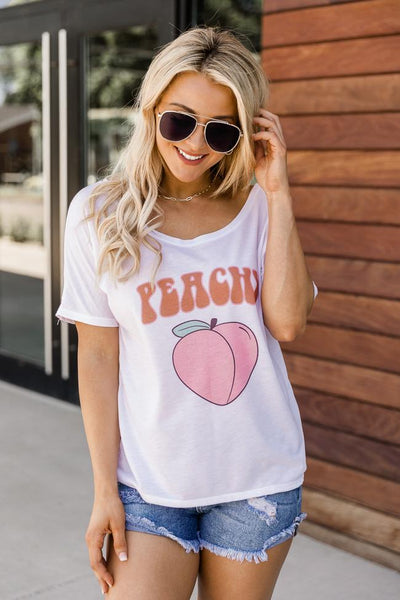 Peachy White Graphic Slouchy Tee