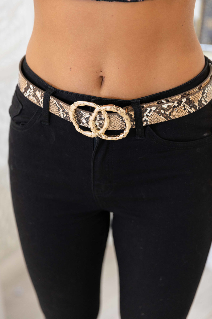 See The Truth Brown Snakeskin Print Belt