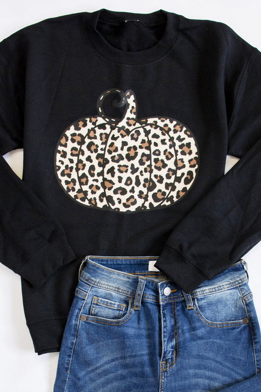 Animal Print Pumpkin Graphic Black Sweatshirt