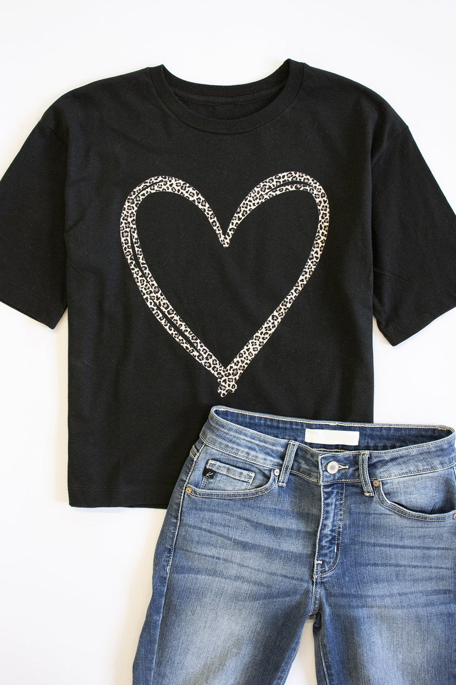 Animal Print Sketched Heart Graphic Tee Black