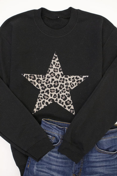 Animal Print Star Black Graphic Sweatshirt