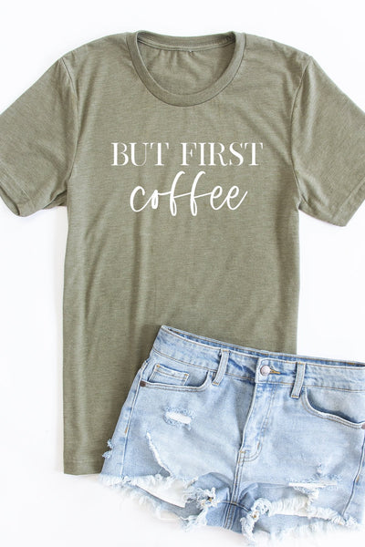 But First Coffee White Script Graphic Tee