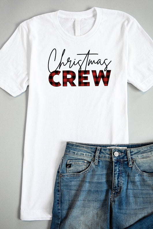 Plaid Christmas Crew Graphic White Tee