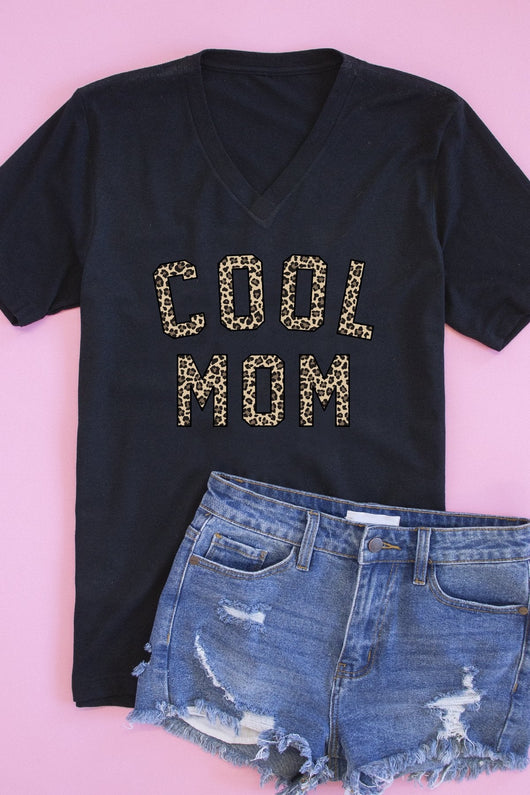 Cool Mom Animal Print Black V-Neck Graphic Tee