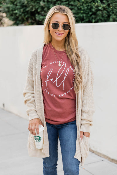 Fall Script Graphic Heather Clay Tee Shirt