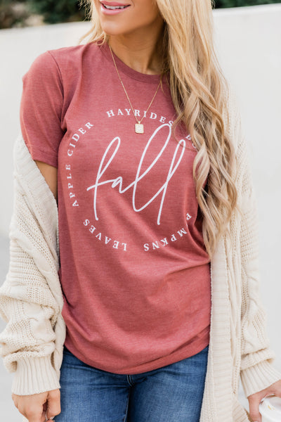 Fall Script Graphic Heather Clay Tee Shirt