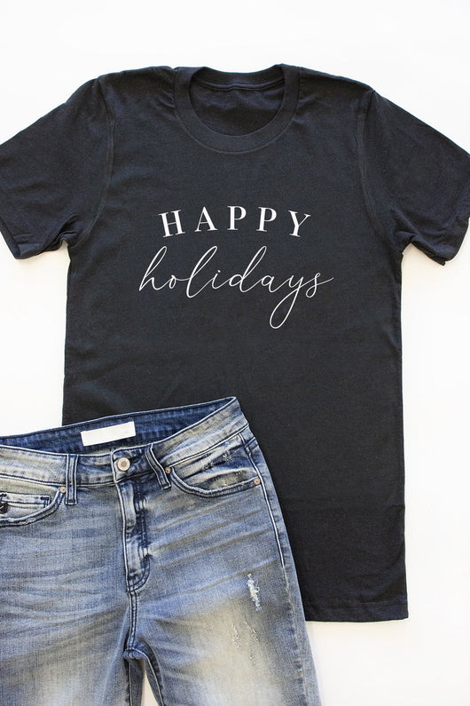 Happy Holidays Script Black Graphic Tee