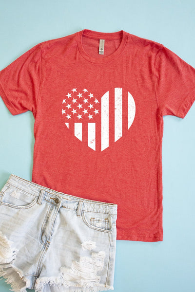 Distressed Vertical Flag Heart Red Graphic Tee