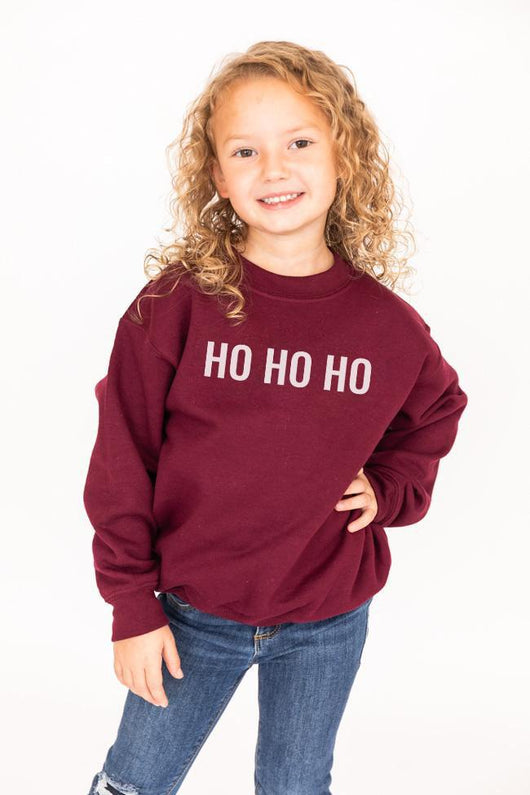 Kids Ho Ho Ho Block Maroon Graphic Sweatshirt