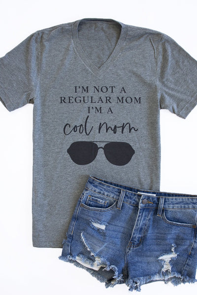 Not A Regular Mom Grey V-Neck Graphic Tee
