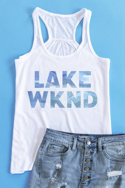 Lake Weekend Graphic Tank White