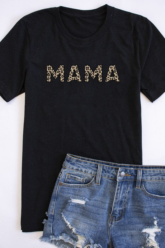 Mama Animal Print Tee Black