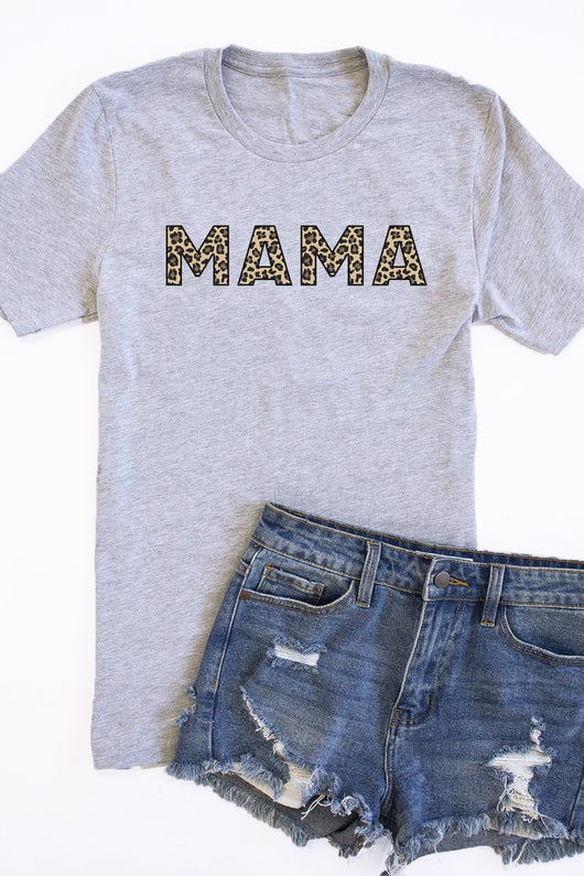 Mama Animal Print Tee Grey