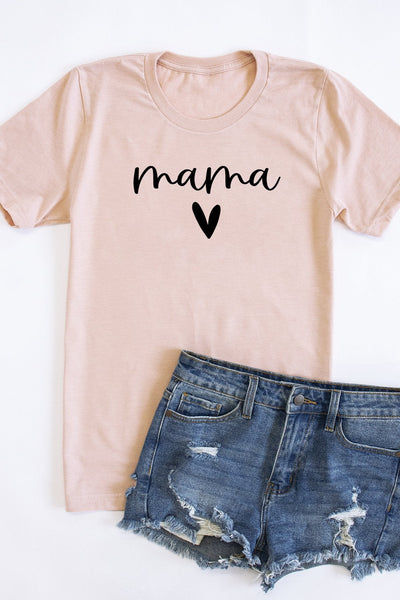 Mama Script Black With Heart Graphic Tee Peach