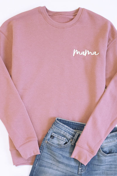 Mama Embroidered Script Mauve Sweatshirt