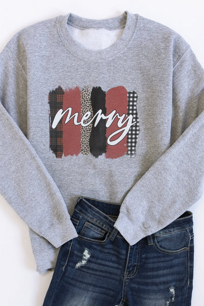 Merry Stripes Graphic Grey Sweatshirt