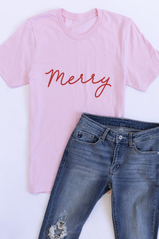 Merry Script Graphic Light Pink Tee