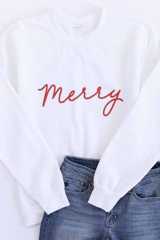 Merry Script Graphic White Sweatshirt