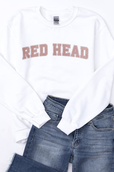 Red Head Varsity Graphic White Sweatshirt