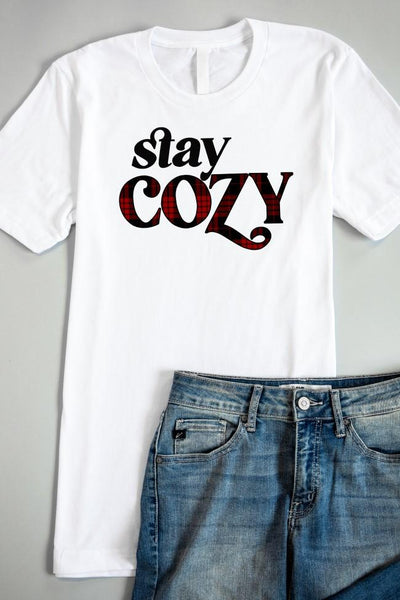 Stay Cozy Plaid Graphic White Tee