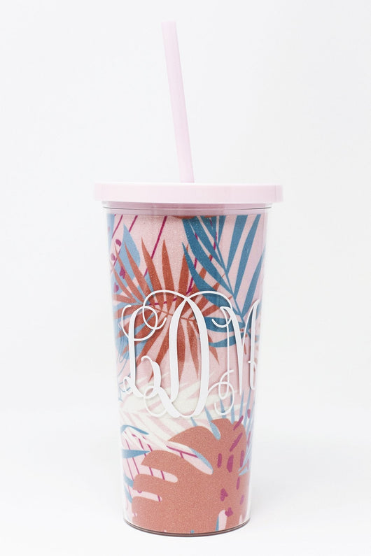 Poolside Diva Monogram Leaf Print Tumbler Cup 24oz