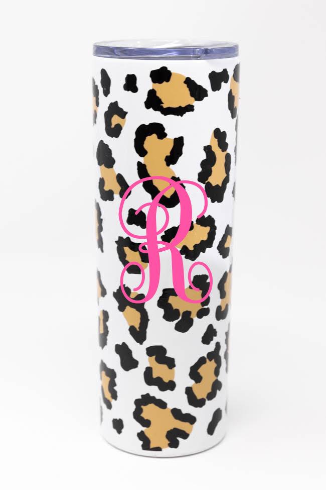 On Island Time 20oz Brown Animal Print Single Initial Skinny Tumbler