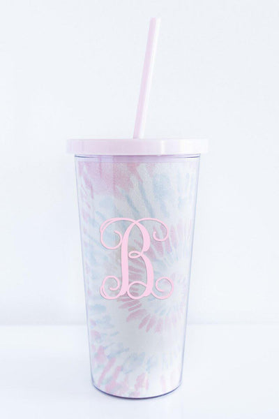 White Tie Dye Single Initial Tumbler 24oz