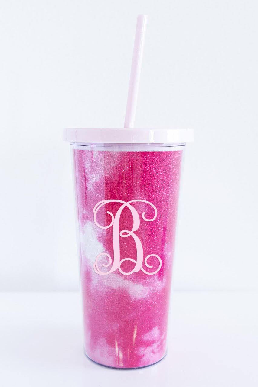Pink Tie Dye Single Initial Tumbler 24oz